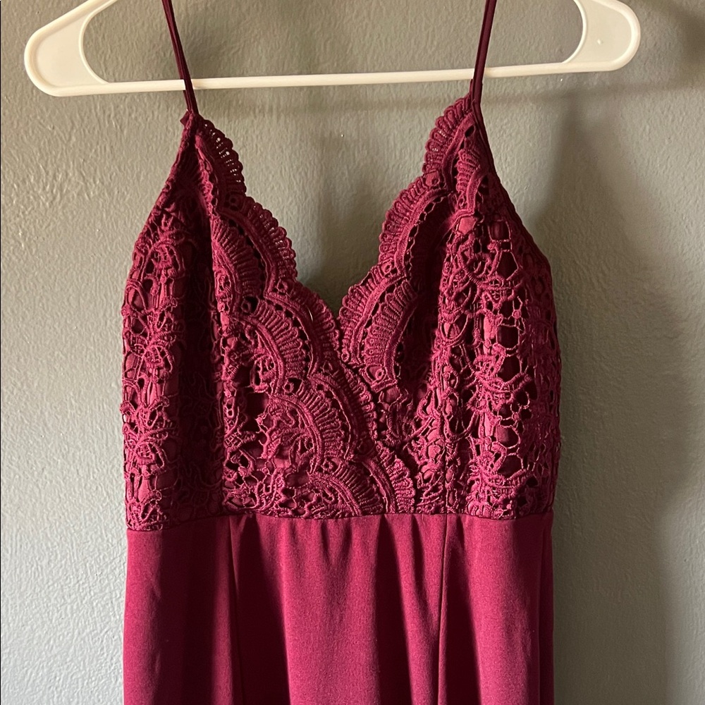 Lulu's Burgundy Lace Maxi Dress